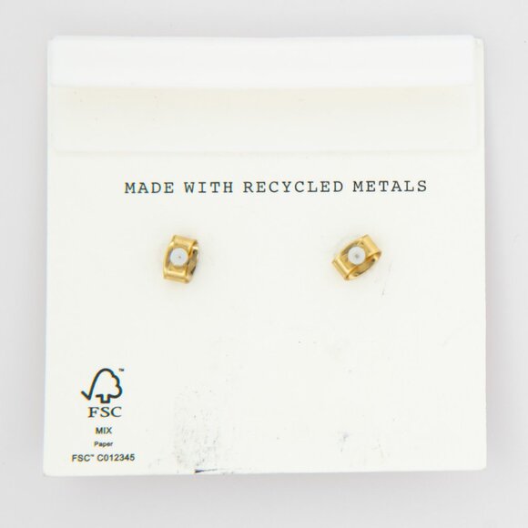 Madewell Half Moon Dangle Earrings | Brushed Gold-Tone Crescent | Titanium Posts - Picture 2 of 5